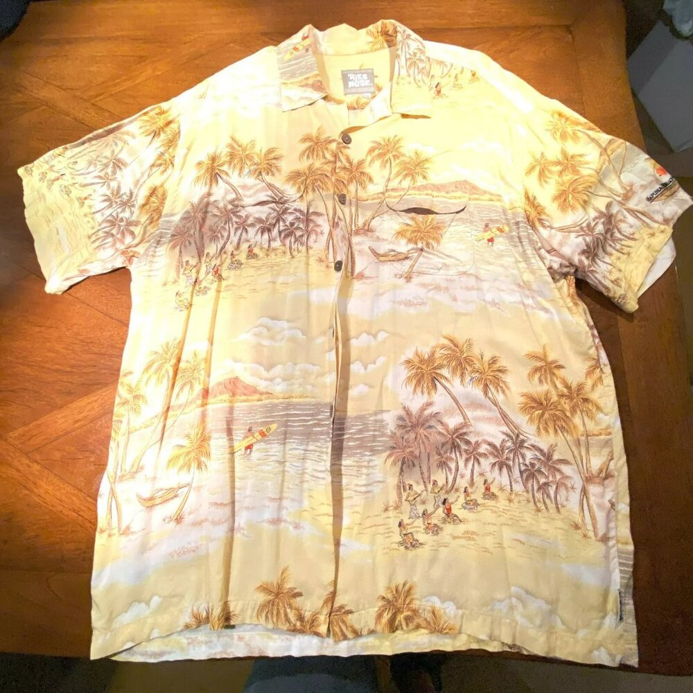 Toes On The Nose Yellow Brown Hawaiian Shirt SIZE XXL Hapuna Beach Prince Hotel
